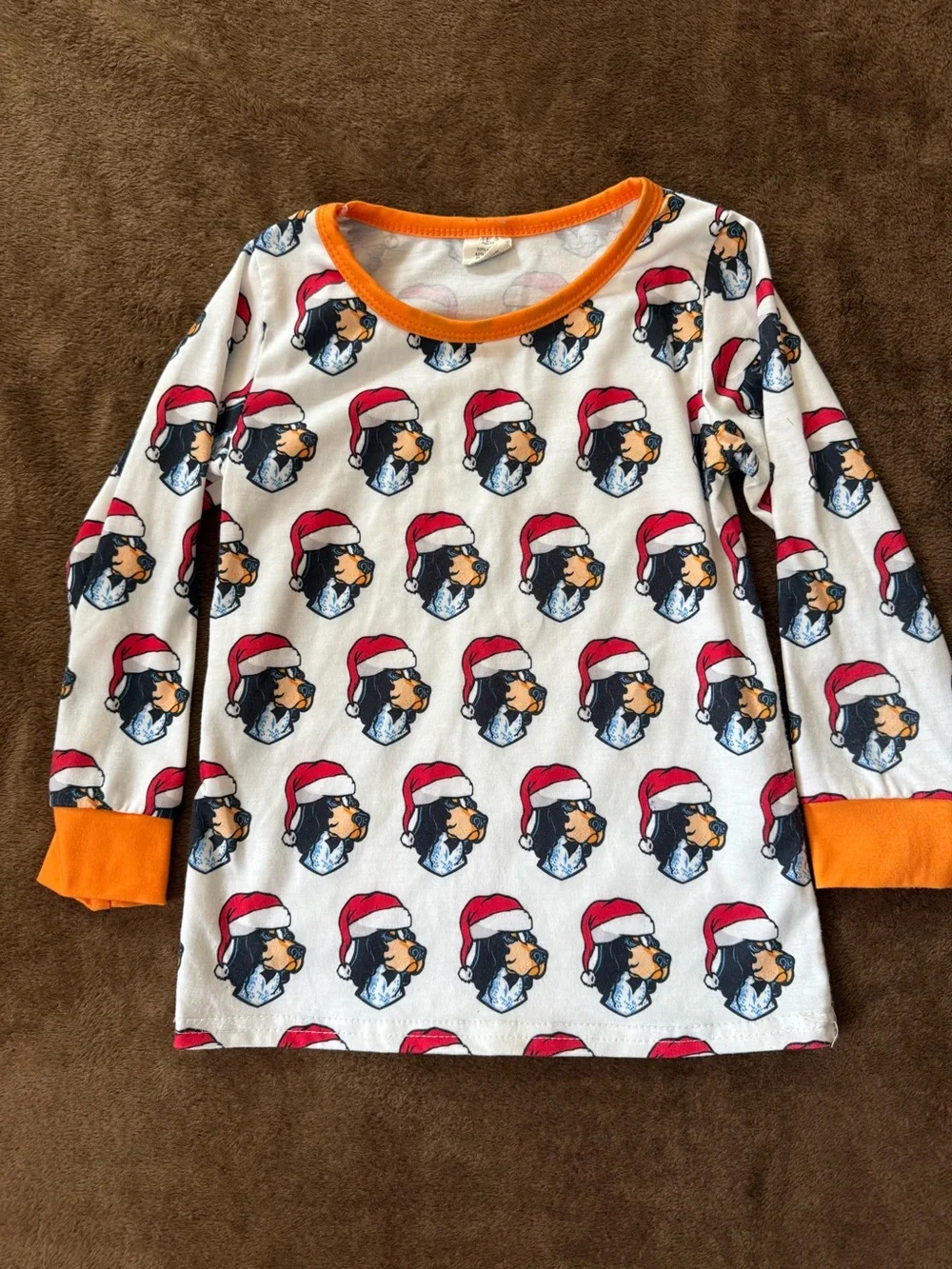 Kids Tennessee Vols Smokey as Santa Print two-Piece Pajama Set with Orange Trim
